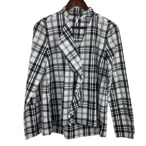 Derek Lam 10 Crosby | White Black Plaid Ruffle Cut Out Blouse